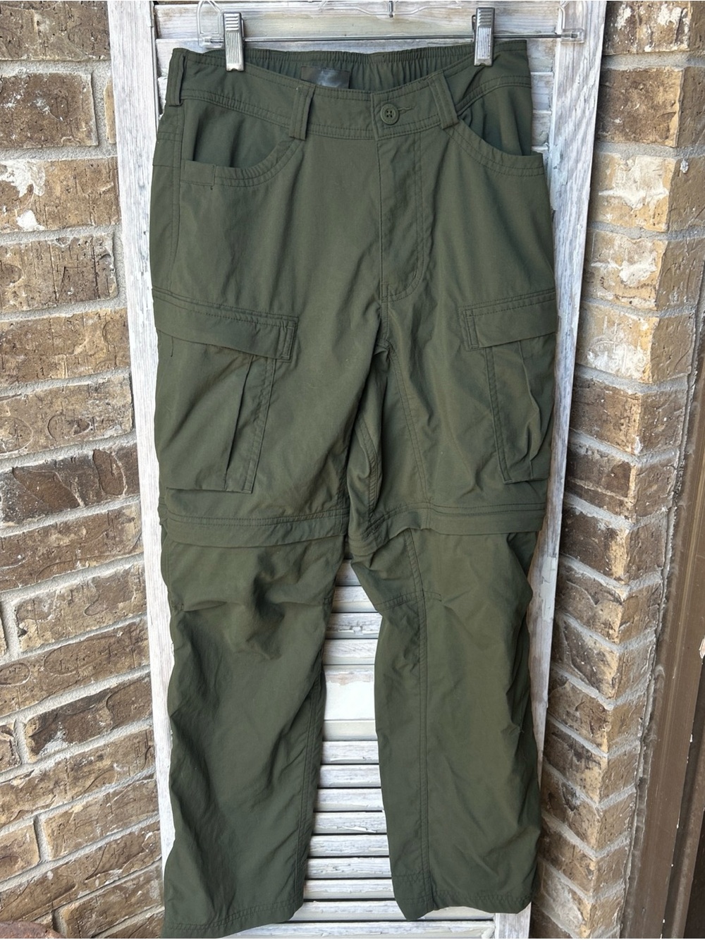 REI Pants Men's Green Nylon Cargo Hiking Elastic Waist Zip Off Legs, 28x30. L